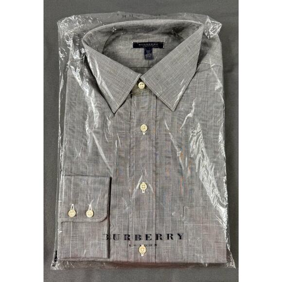 NWT Burberry London Men Shirt 16.5/35 Grey Plaid Long Sleeve Button-Up Designer - Picture 1 of 6